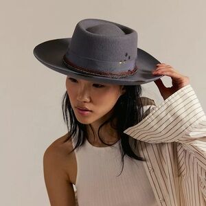 Free People Cosmic Round top Wool Felt Fedora with Celestial Medium